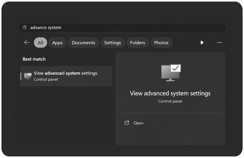 view advance system setting